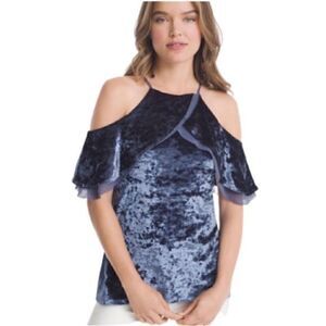 WHBM Crushed Velvet Cold Shoulder Top